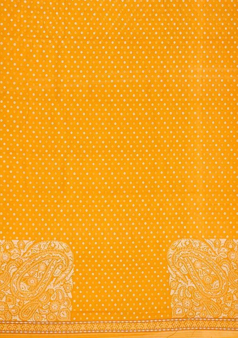 Yellow Handloom Banarasi Jamdani Cotton Saree With Floral Motifs Yellow With Buttas And Brocade Design For Women - Indya
