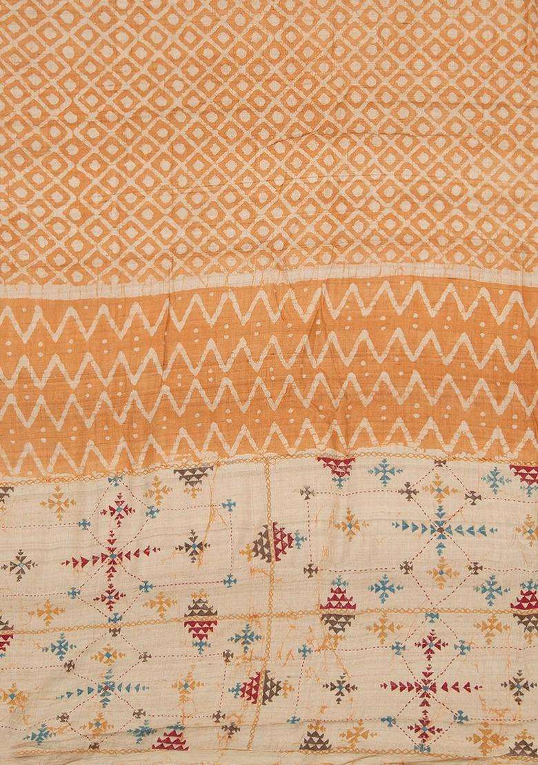 Sandal Embroidered Tussar Silk Saree With Diamond Motifs Sandal For Women - Indya