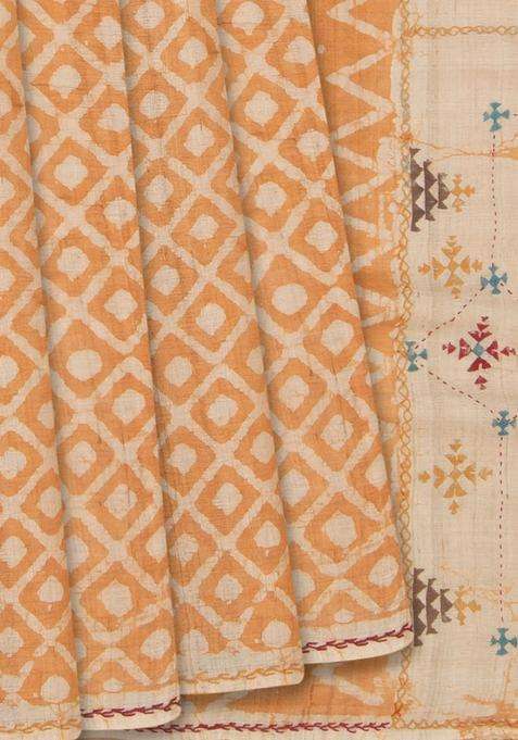 Sandal Embroidered Tussar Silk Saree With Diamond Motifs Sandal For Women