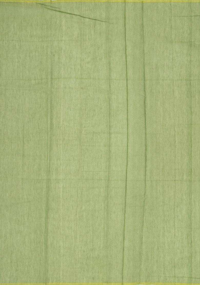 Cardamom Green Woven Banarasi Blended Cotton Saree With Floral Jaal Motifs Cardamom Green With Buttas And Brocade Design For Women - Indya