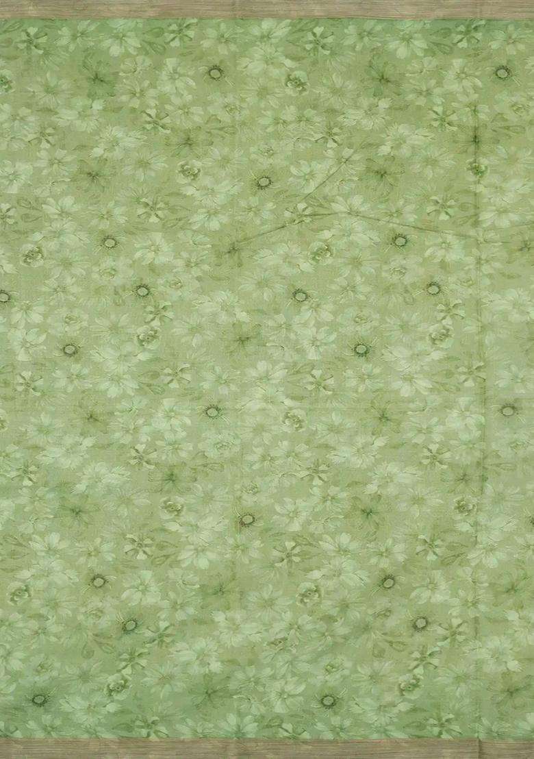 Pista Green Woven Kota Silk Saree With Printed Floral Motifs Pista Green For Women - Indya
