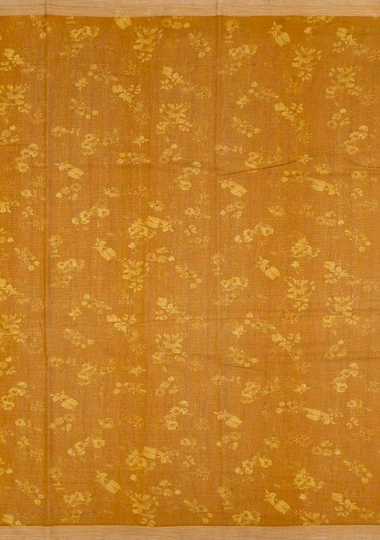 Oil Mustard Woven Kota Silk Saree With Printed Floral Motifs Oil Mustard For Women - Indya