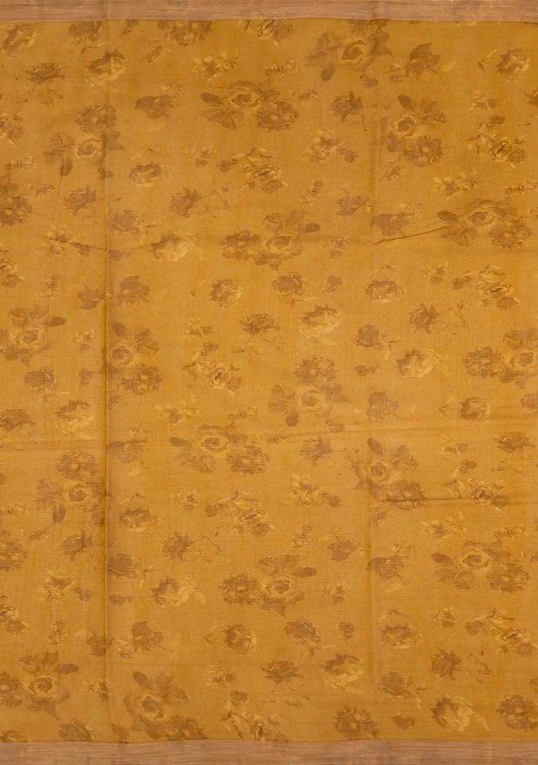 Oil Mustard Woven Kota Silk Saree With Printed Floral Motif Oil Mustard For Women - Indya