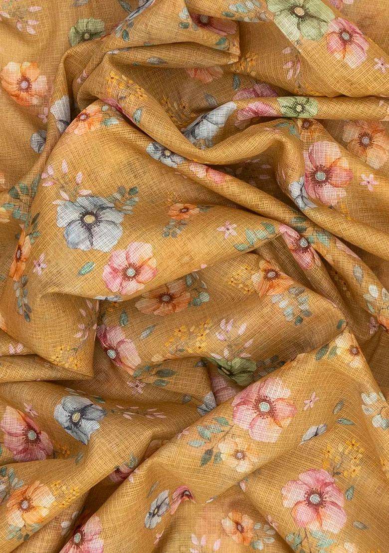 Sandal Woven Kota Silk Saree With Printed Floral Motifs Sandal For Women - Indya
