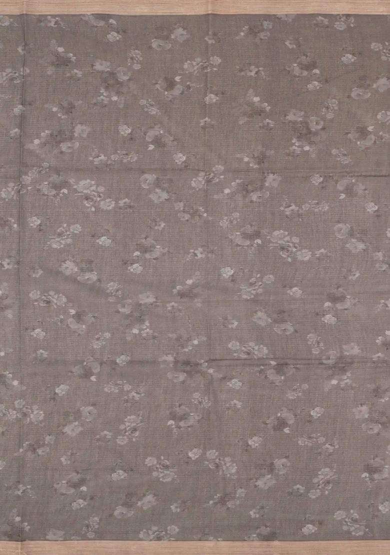 Grey Woven Kota Silk Saree With Printed Floral Motif Grey For Women - Indya