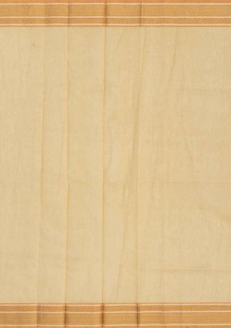 Beige Woven Blended Organza Saree With Floral Motifs Beige With Buttas And Brocade Design For Women - Indya