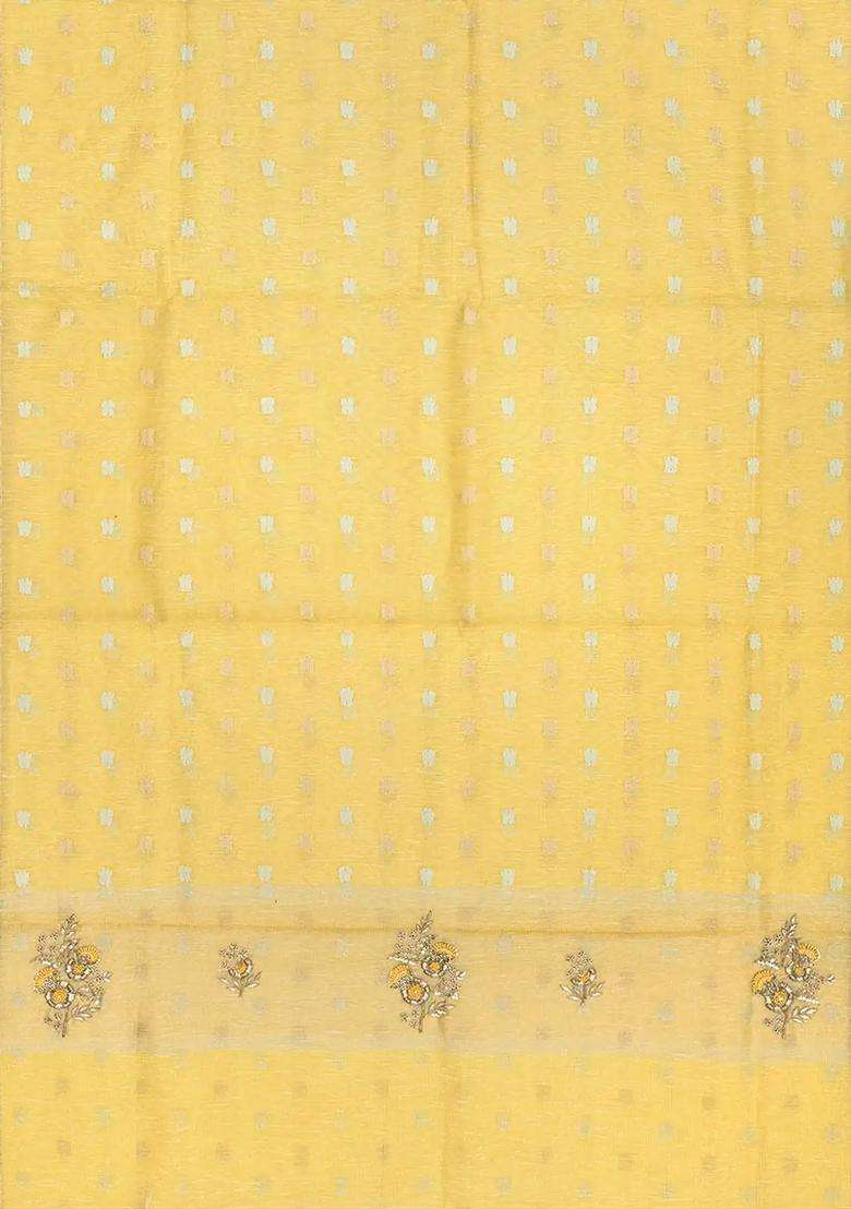 Yellow Tissue Embroidered Saree With Floral Motifs Yellow For Women - Indya
