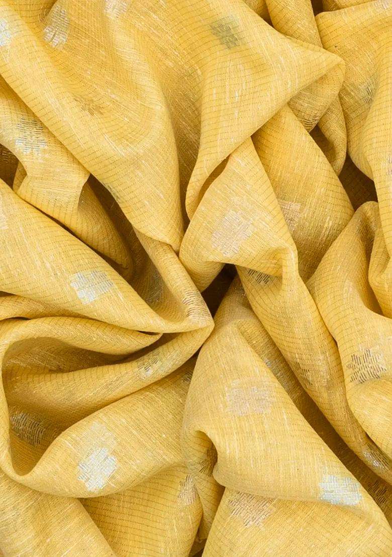 Yellow Tissue Embroidered Saree With Floral Motifs Yellow For Women - Indya