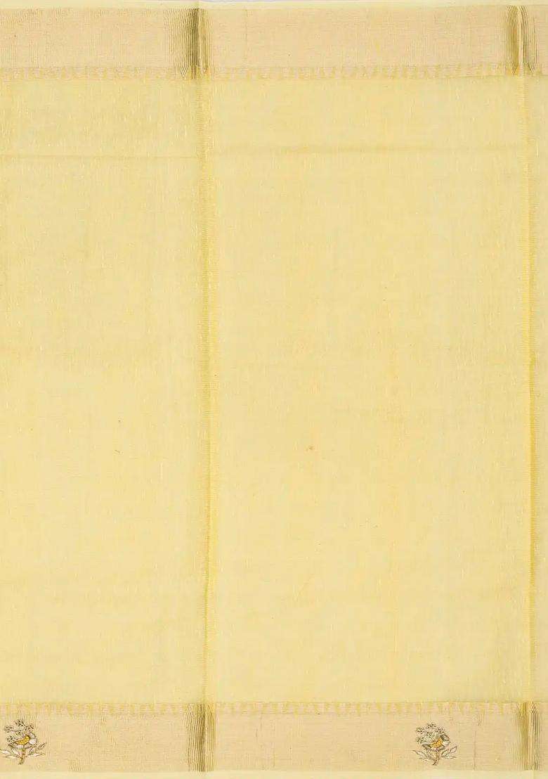 Yellow Tissue Embroidered Saree With Floral Motifs Yellow For Women - Indya