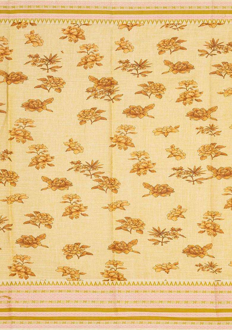Orange Chirala Silk Cotton Saree With Printed Floral Motifs Orange For Women - Indya