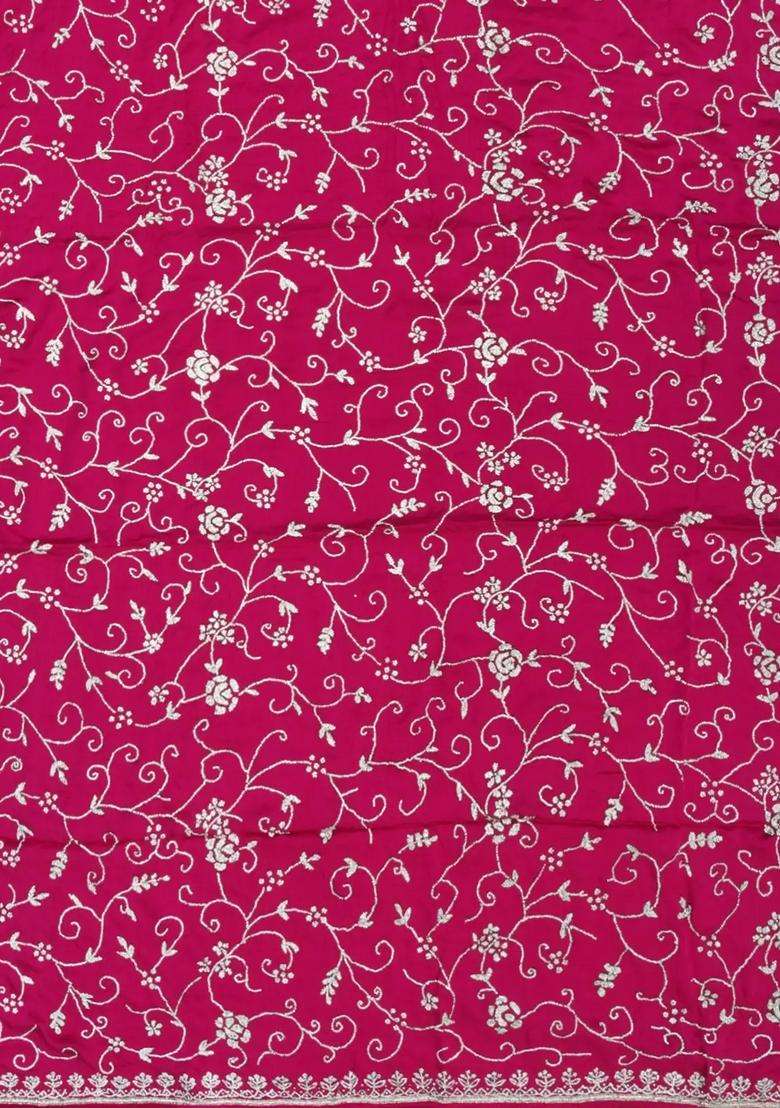 Pink Pure Crepe Embroidered Saree With Vine Motifs Pink For Women - Indya