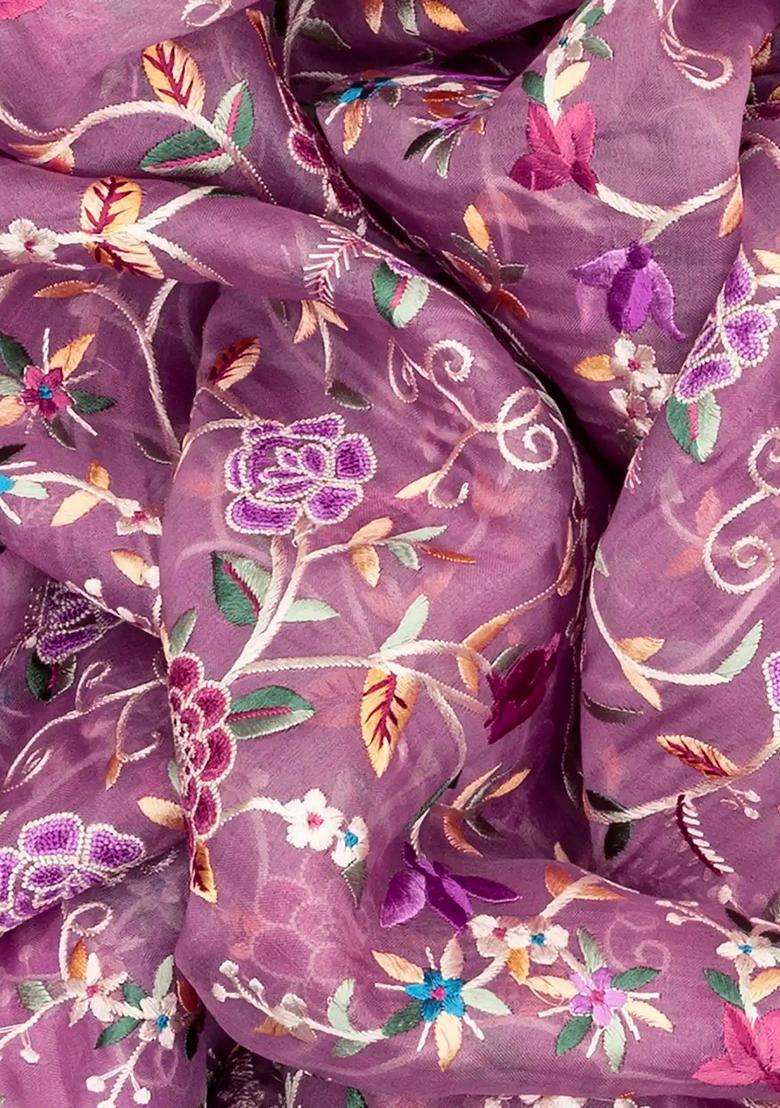 Dusty Pink Organza Silk Saree With Meena Embroidered Motifs Dusty Pink For Women - Indya