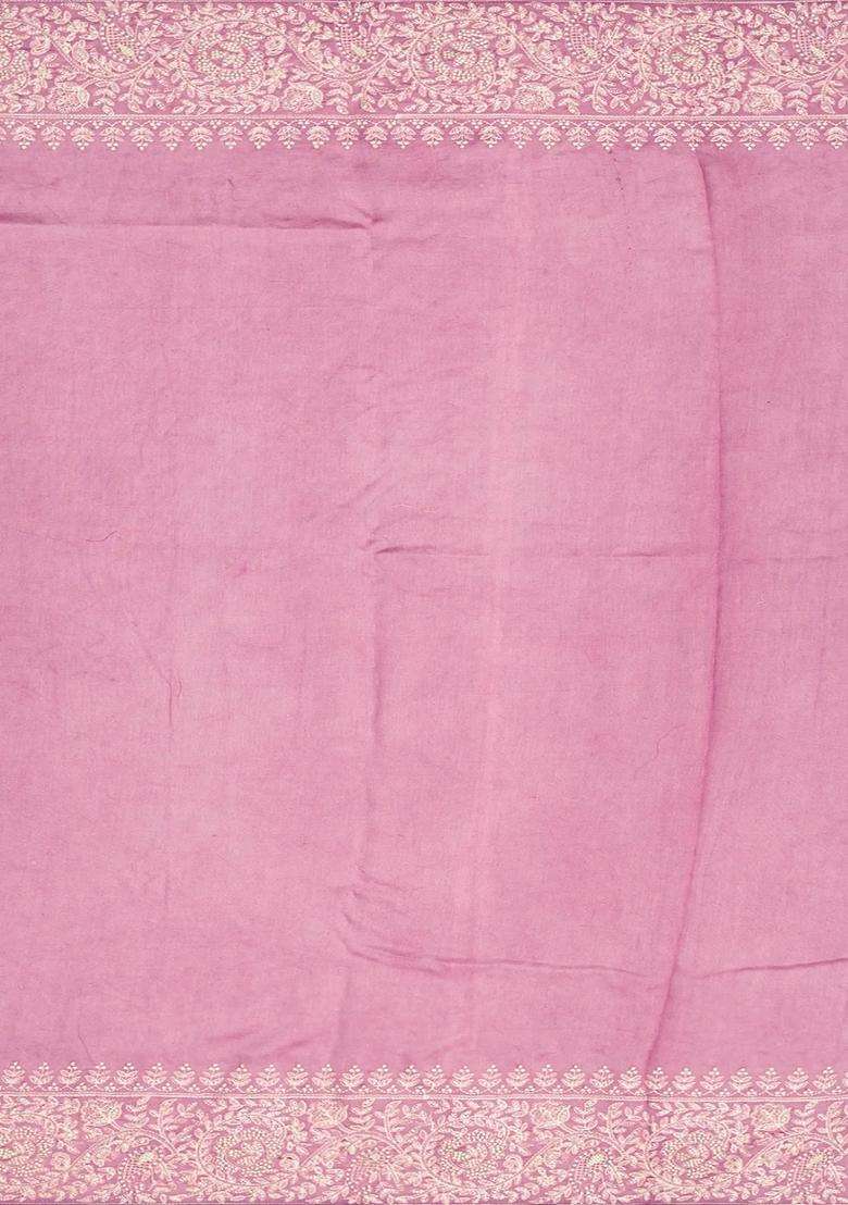 Dusty Pink Organza Silk Saree With Meena Embroidered Motifs Dusty Pink For Women - Indya