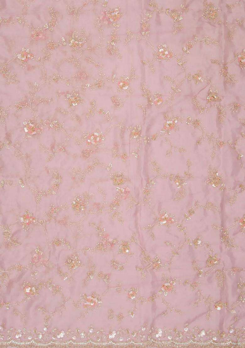 Baby Pink Woven Organza Saree With Embroidered Floral Motifs Baby Pink For Women - Indya