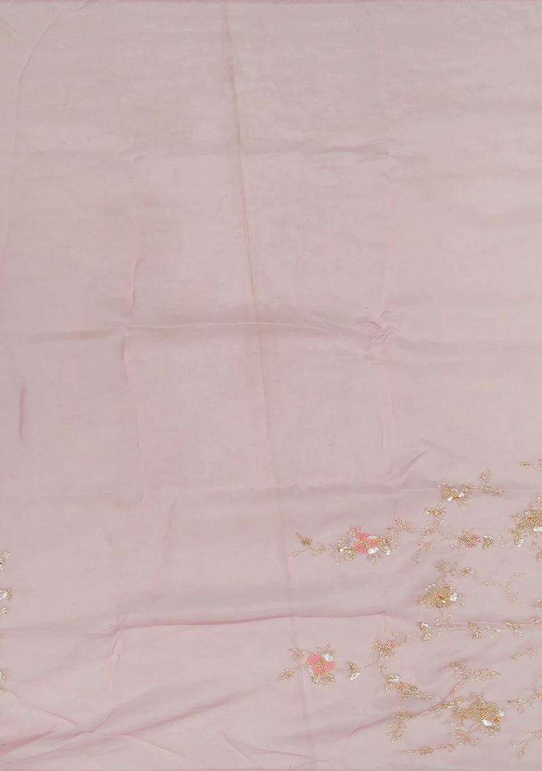 Baby Pink Woven Organza Saree With Embroidered Floral Motifs Baby Pink For Women - Indya