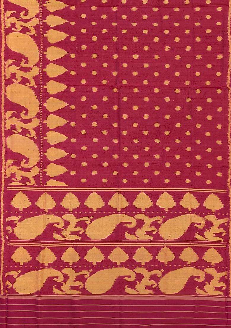 Pink Handloom Ikat Dupion Silk Saree With Mango Motifs Pink With Printed Design For Women - Indya