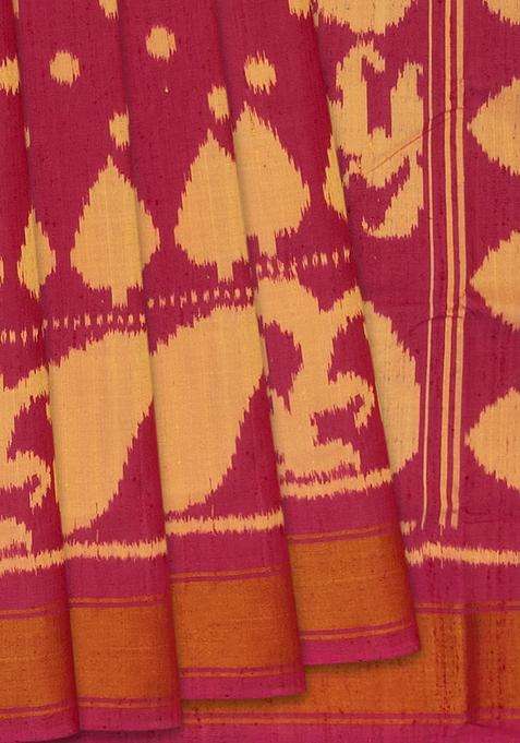 Pink Handloom Ikat Dupion Silk Saree With Mango Motifs Pink With Printed Design For Women