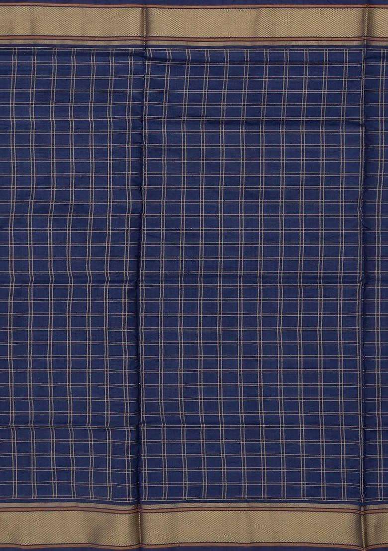 Pink Handloom Ikat Silk Saree With Checks Navy Pallu Pink With Printed Design For Women - Indya