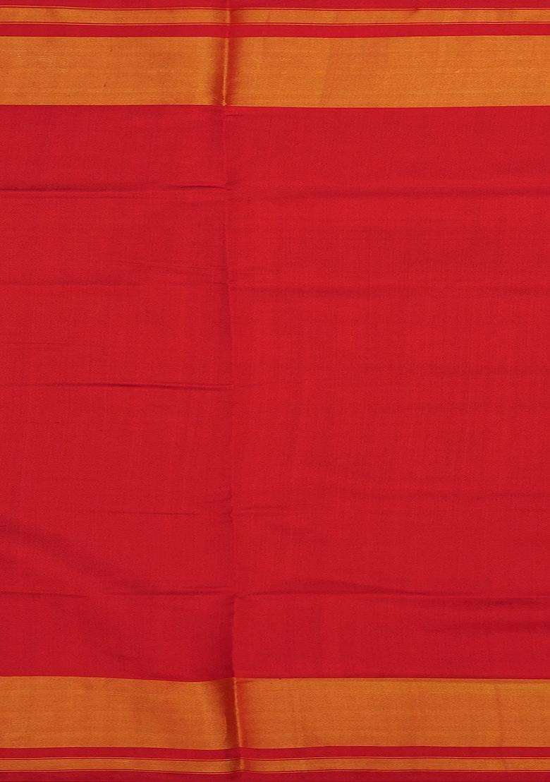 Red Handloom Ikat Silk Saree With Floral Motifs Red With Printed Design For Women - Indya