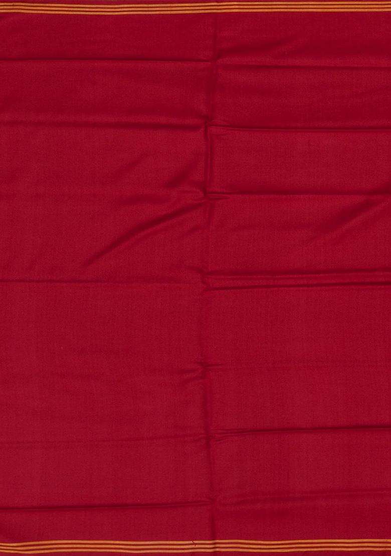 Black Handloom Double Ikat Silk Saree With Geometric Floral Motifs Crimson Border Black With Buttas And Brocade Design For Women - Indya