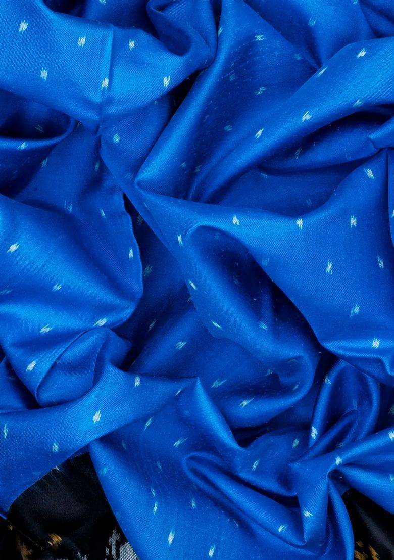 Blue Handloom Patola Single Ikat Silk Saree With Elephant Motifs Blue With Buttas And Brocade Design For Women - Indya