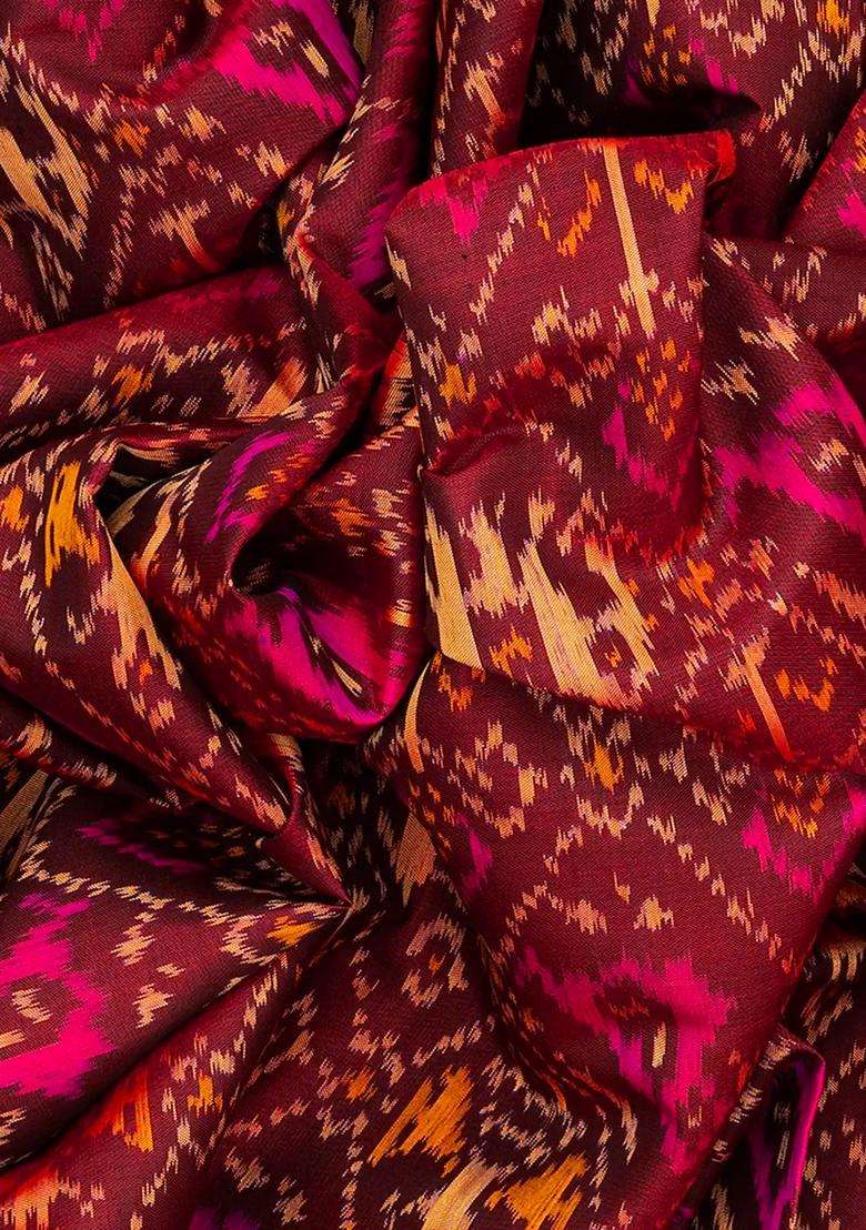 Maroon Handloom Rajkot Patola Silk Saree With Bird Motifs Maroon With Buttas And Brocade Design For Women - Indya