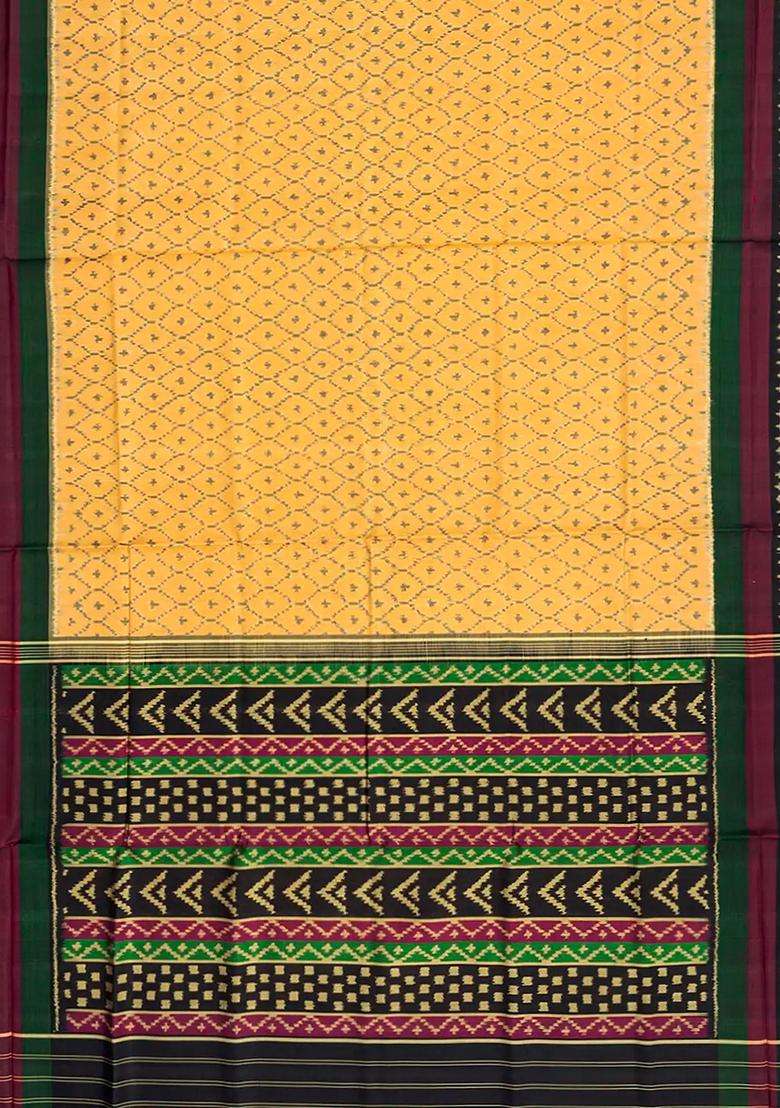 Sandal Handloom Rajkot Patola Silk Saree With Jaal Motifs Sandal With Buttas And Brocade Design For Women - Indya