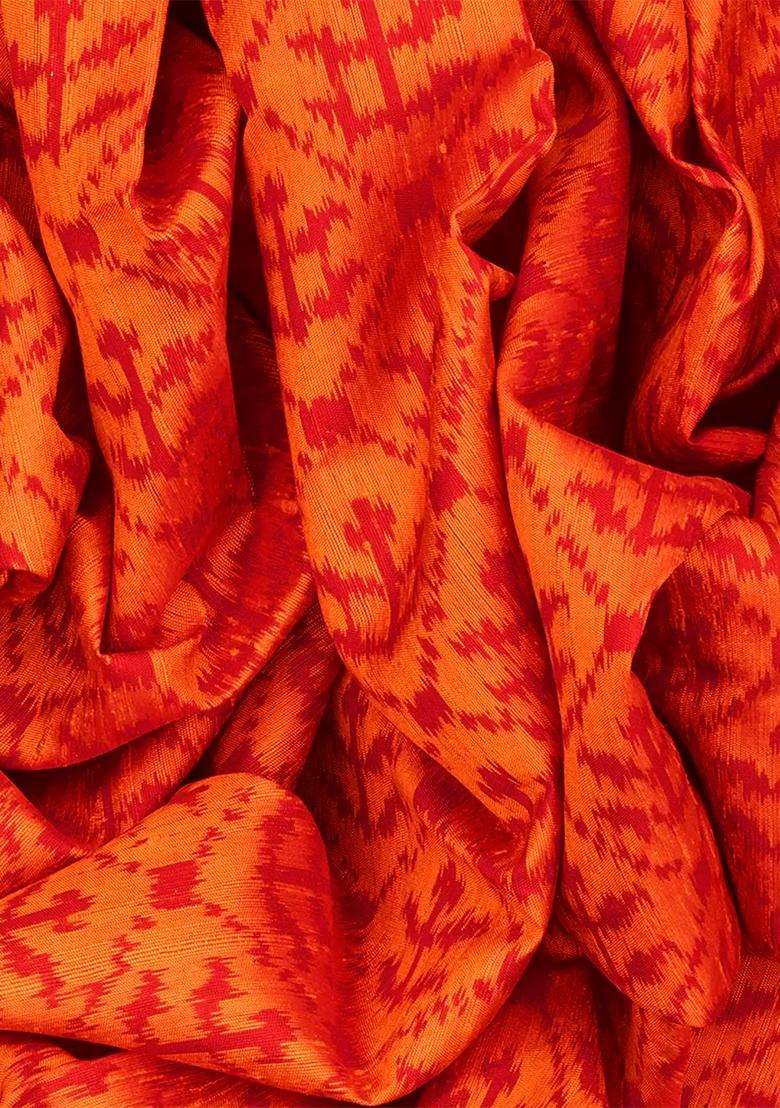 Orange Handloom Rajkot Patola Silk Saree With Floral Jaal Motifs Orange With Buttas And Brocade Design For Women - Indya