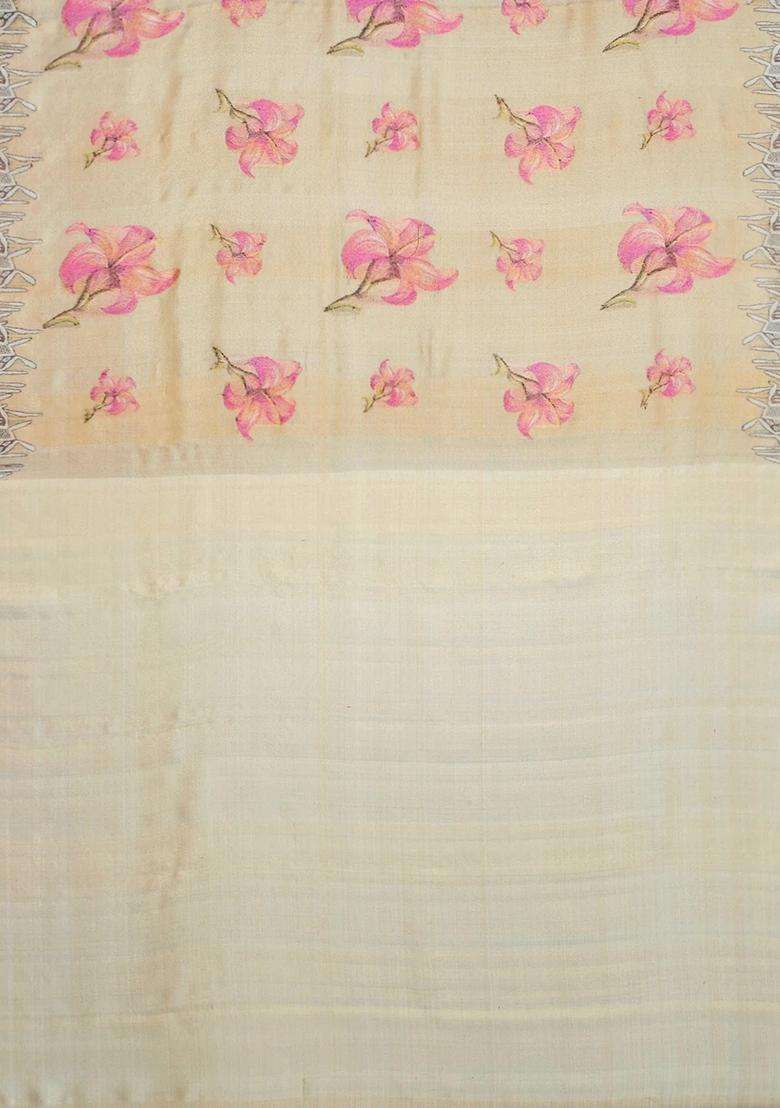 Cream Handloom Kanchipuram Tissue Silk Saree With Floral Motifs Cream With Buttas And Brocade Design For Women - Indya