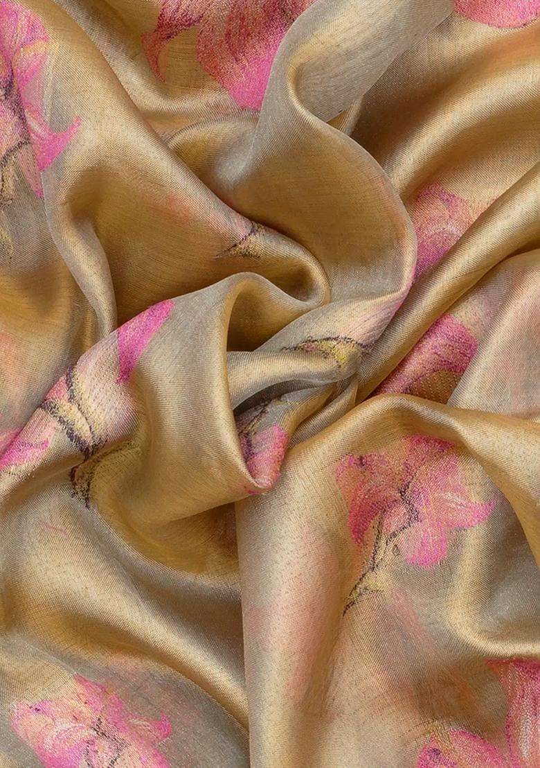 Cream Handloom Kanchipuram Tissue Silk Saree With Floral Motifs Cream With Buttas And Brocade Design For Women - Indya