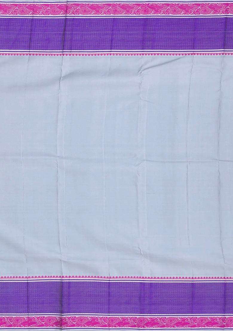 Black Handloom Kanchipuram Korvai Silk Saree With Floral Motifs Black With Korvai And Temple Border Design For Women - Indya