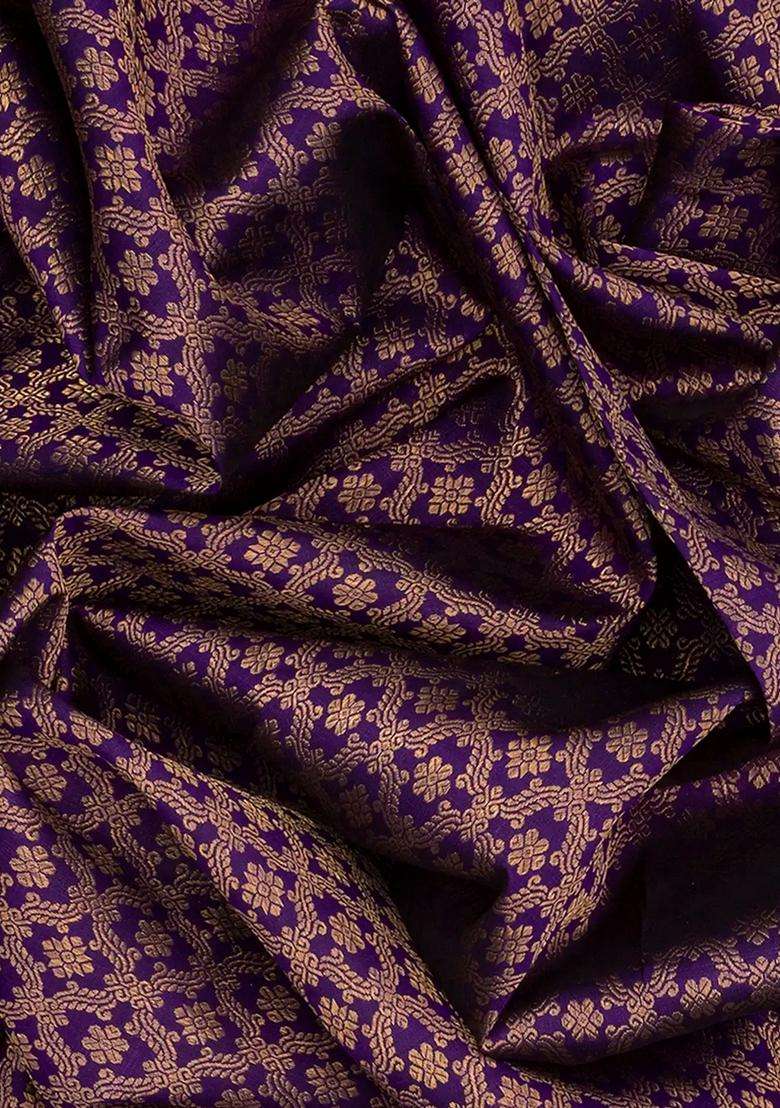 Violet Handloom Kanchipuram Korvai Silk Saree With Floral Motifs Violet With Korvai And Temple Border Design For Women - Indya