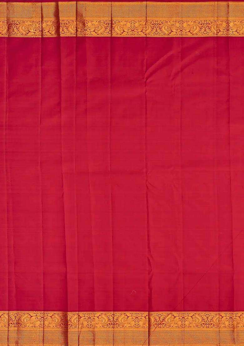 Violet Handloom Kanchipuram Korvai Silk Saree With Floral Motifs Violet With Korvai And Temple Border Design For Women - Indya