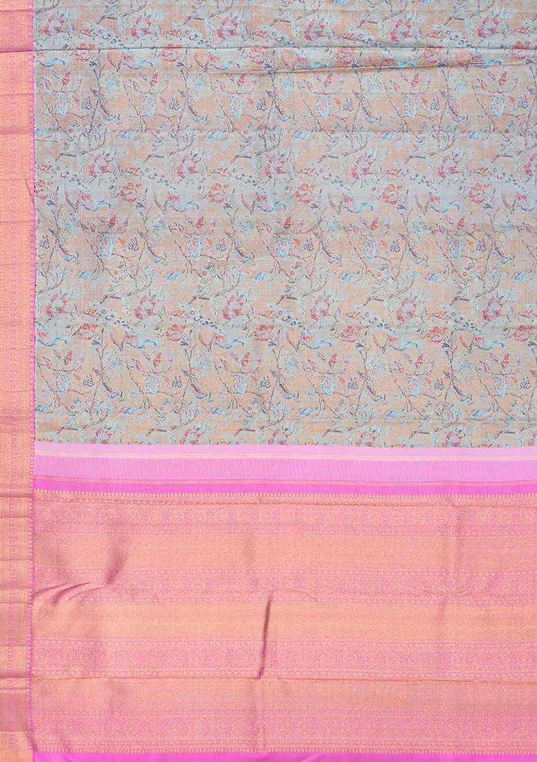 Multi Colour Handloom Kanchipuram Silk Saree With Peacock Motifs Multi Colour With Buttas And Brocade Design For Women - Indya