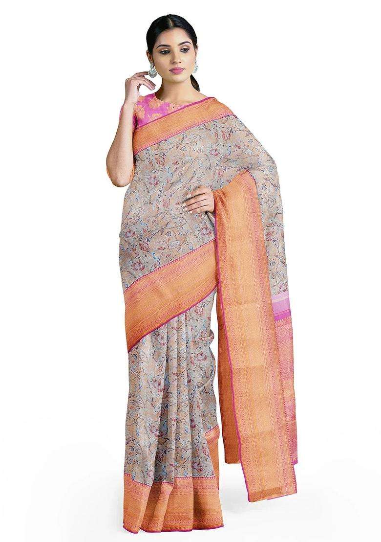 Multi Colour Handloom Kanchipuram Silk Saree With Peacock Motifs Multi Colour With Buttas And Brocade Design For Women - Indya