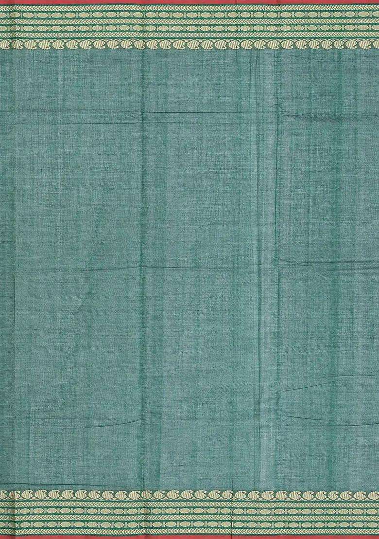 Sea Green Handloom Kanchi Cotton Saree With Mango Buttas Sea Green With Buttas And Brocade Design For Women - Indya