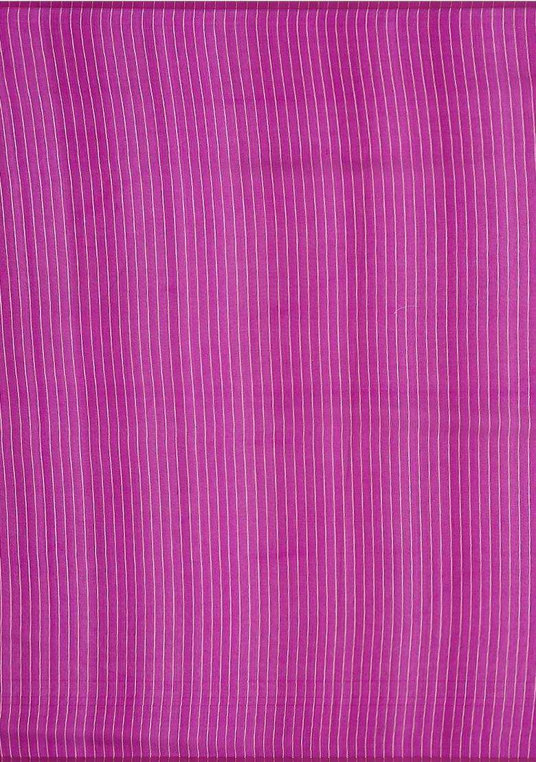 Pink Handwoven Banarasi Rangkat Organza Silk Saree With Floral Motifs Pink With Buttas And Brocade Design For Women - Indya
