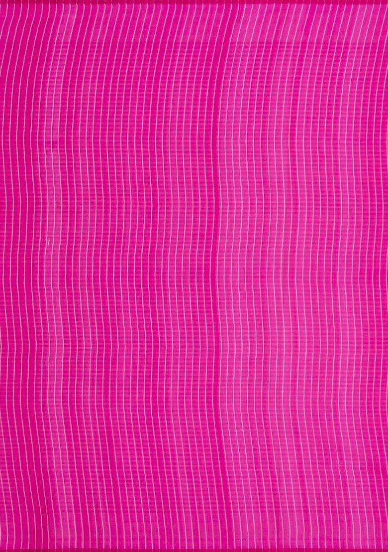 Hot Pink Handwoven Banarasi Organza Silk Saree With Floral Motifs Hot Pink With Buttas And Brocade Design For Women - Indya