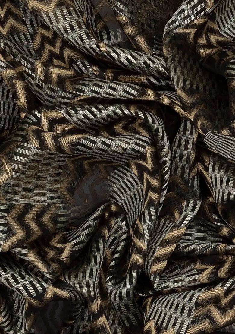 Black Handwoven Banarasi Organza Silk Saree With Chevron Motifs Black With Buttas And Brocade Design For Women - Indya