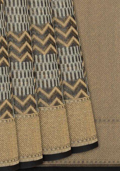 Black Handwoven Banarasi Organza Silk Saree With Chevron Motifs Black With Buttas And Brocade Design For Women