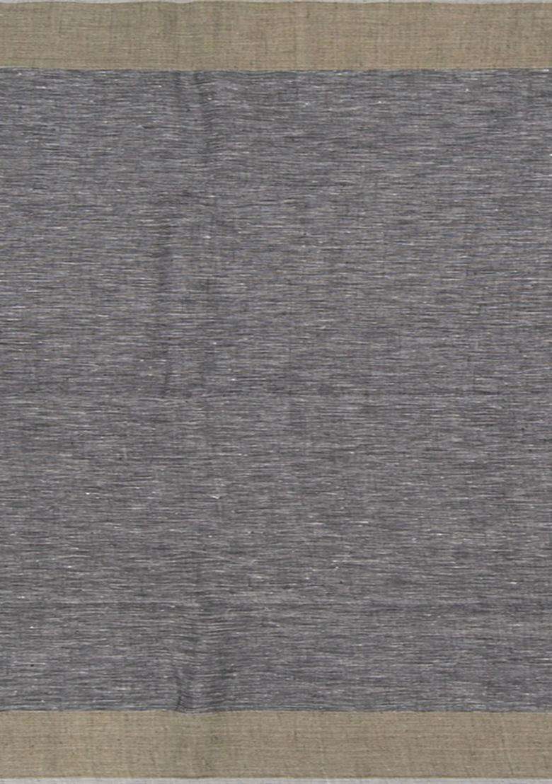Grey Handwoven Cotton Linen Saree With Buttas And Brocade Design For Women - Indya