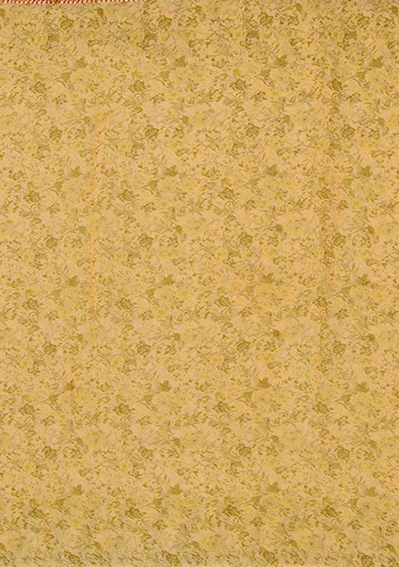 Beige Handwoven Linen Saree With Butta Contrast Yellow Border Pallu Beige With Buttas And Brocade Design For Women - Indya