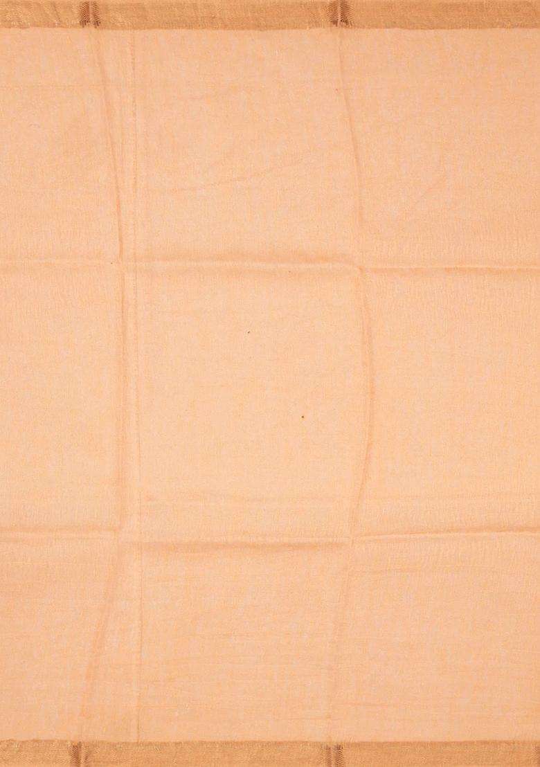 Cream Handloom Printed Linen Saree With Floral Motifs Cream For Women - Indya