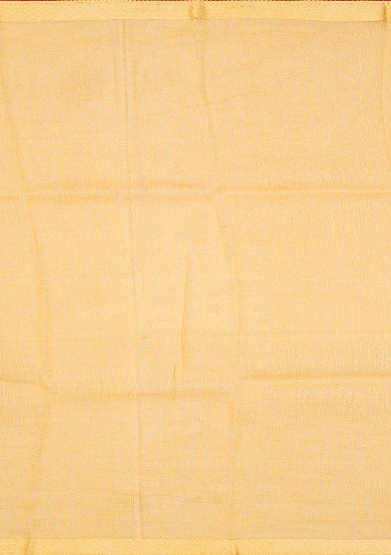 Sandal Handloom Linen Saree With Printed Floral Motifs Sandal For Women - Indya