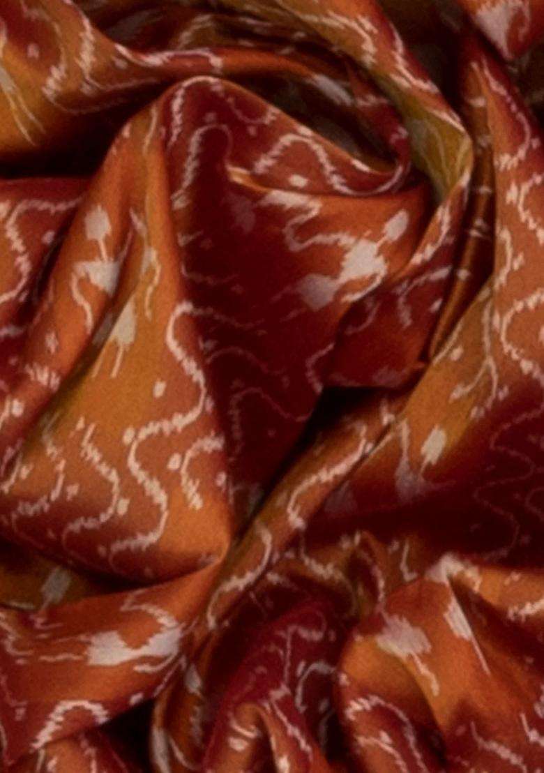 Rust Handloom Orissa Tissue Silk Saree With Tribal Motifs Rust With Printed Design For Women - Indya