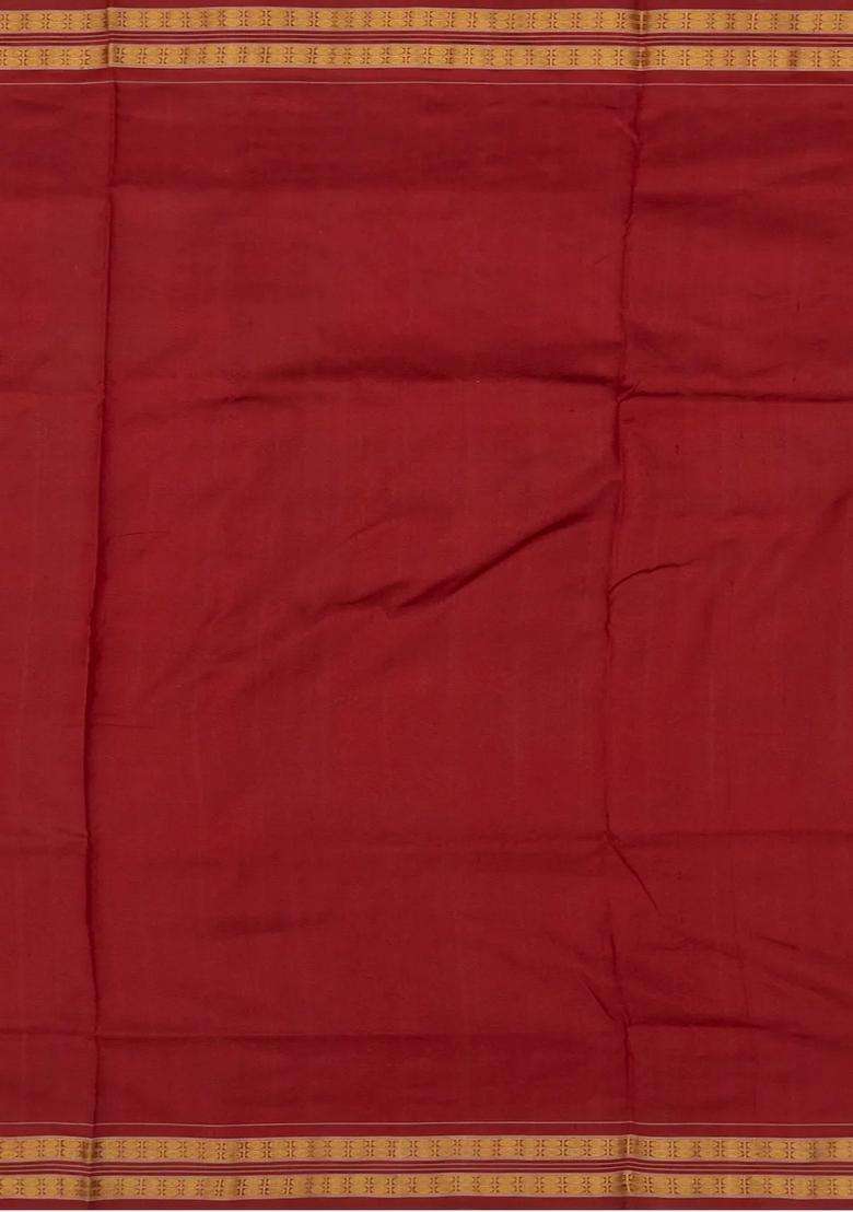 Rust Handloom Orissa Tissue Silk Saree With Tribal Motifs Rust With Printed Design For Women - Indya