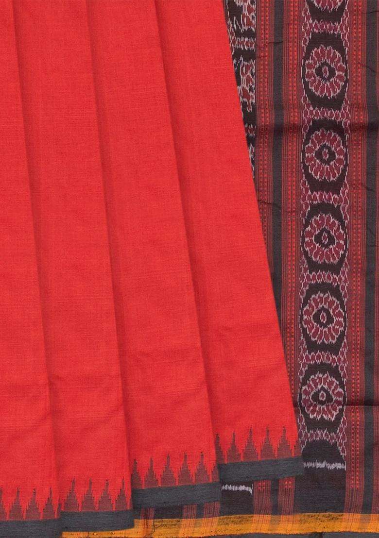 Red Handloom Orissa Silk Tussar Saree With Elephant Floral Motifs In Pallu Red With Traditional Woven Design For Women - Indya