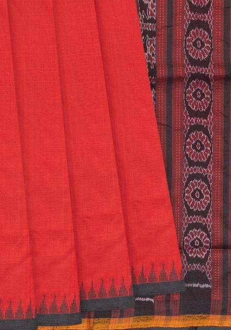 Red Handloom Orissa Silk Tussar Saree With Elephant Floral Motifs In Pallu Red With Traditional Woven Design For Women