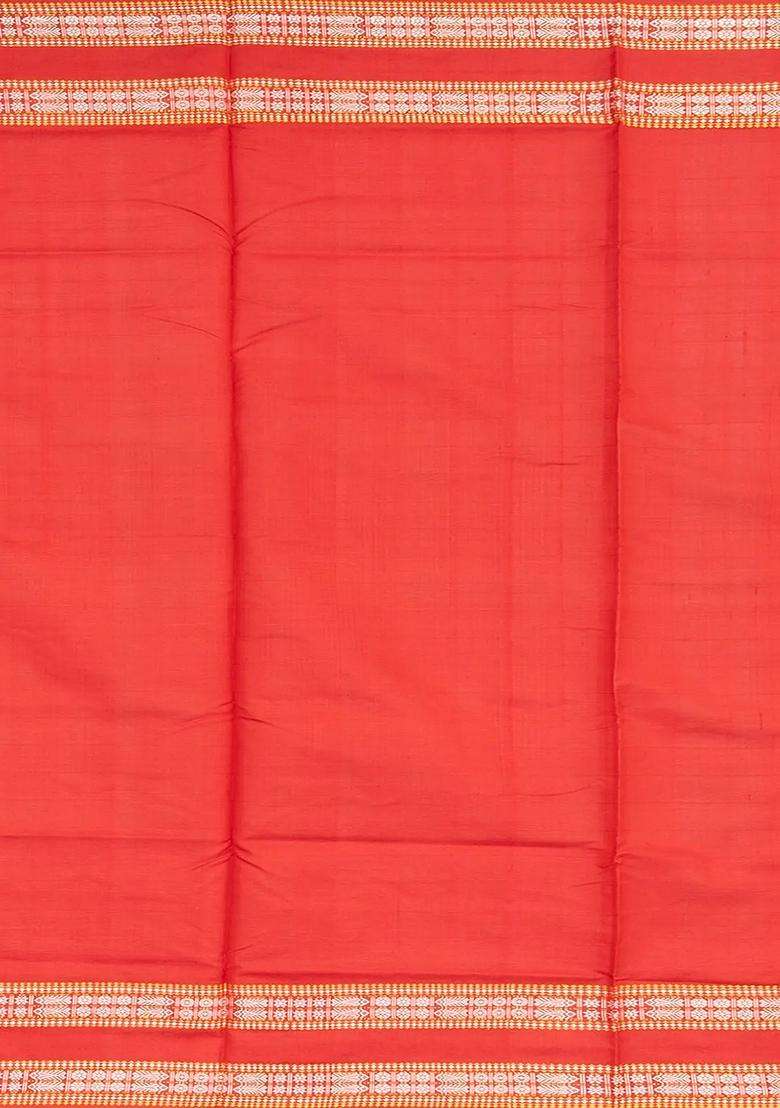 Black Handloom Orissa Silk Tussar Saree With Checks Contrast Red Border Black With Checks And Stripes Design For Women - Indya