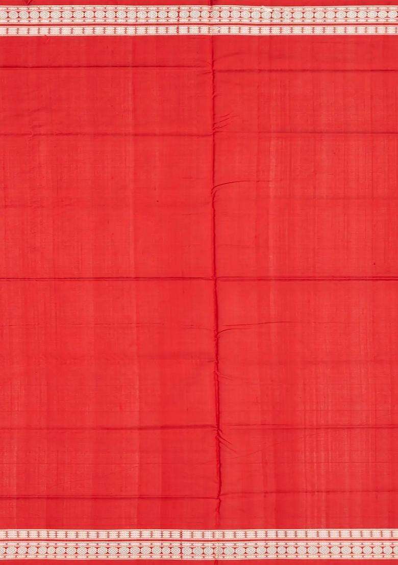 Black Handloom Orissa Ikat Silk Saree With Red Border Black With Printed Design For Women - Indya